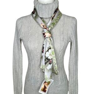 Victorian Trading Co. New Silk Christmas Holly Holiday Flowers Gray Pink Scarf